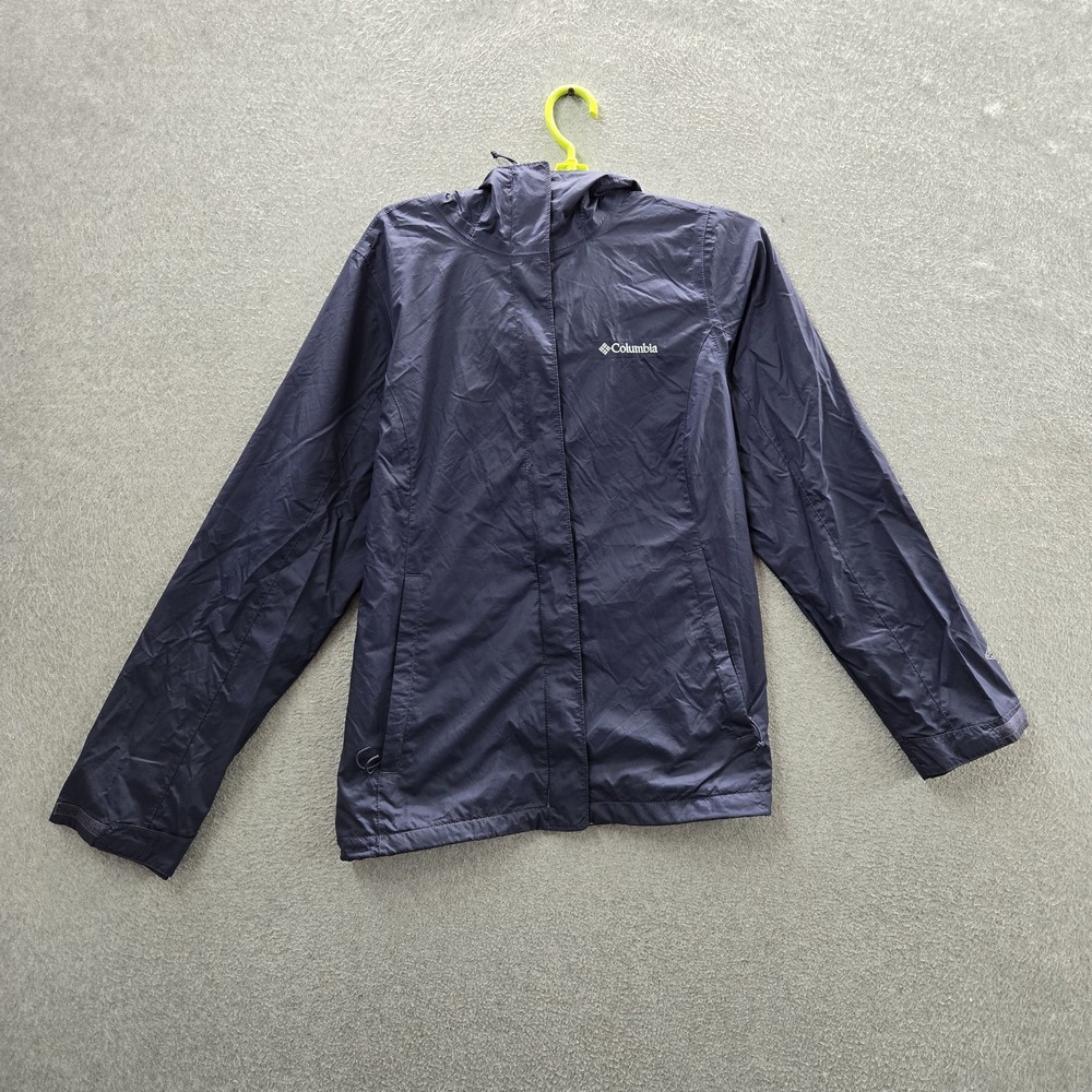 Columbia Women Jacket M Navy Nylon  Omni-Tech Waterproof Breathable Hooded